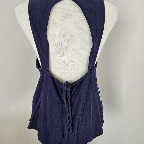 🏝 ROXY open back tie up navy blue sleeveless top size small - Picture 2 of 2